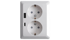 ION INDUSTRIES Contactdoos inbouw/opbouw - 2-voudig - RA - USB-A  +  USB-C Alpin Wit ION INDUSTRIES Contactdoos inbouw/opbouw - 2-voudig - RA - USB-A  +  USB-C Alpin Wit