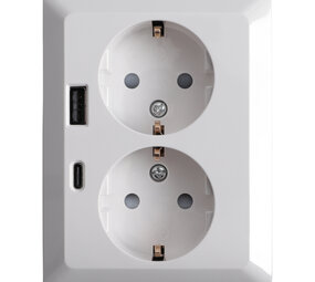 ION INDUSTRIES Contactdoos inbouw/opbouw - 2-voudig - RA - USB-A  +  USB-C Alpin Wit