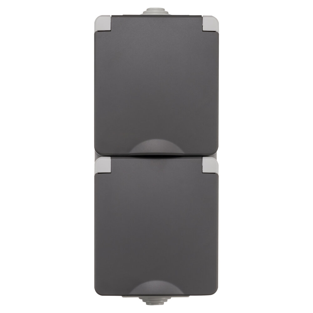 ION INDUSTRIES Contactdoos spatwaterdicht - opbouw - 2-voudig - randaarde - verticaal - IP55 - grijs ION INDUSTRIES Contactdoos spatwaterdicht - opbouw - 2-voudig - randaarde - verticaal - IP55 - grijs