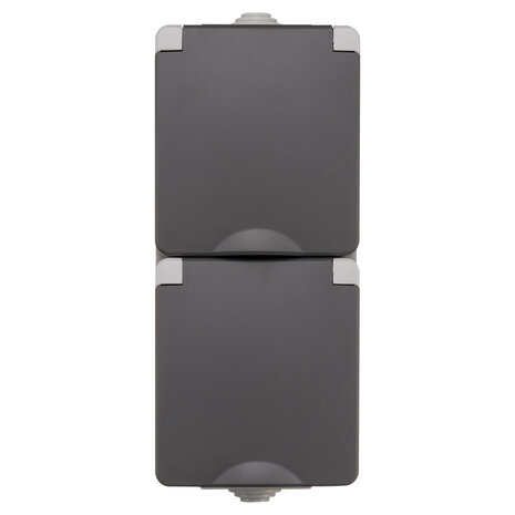 ION INDUSTRIES Contactdoos spatwaterdicht - opbouw - 2-voudig - randaarde - verticaal - IP55 - grijs ION INDUSTRIES Contactdoos spatwaterdicht - opbouw - 2-voudig - randaarde - verticaal - IP55 - grijs