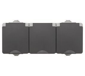ION INDUSTRIES Contactdoos spatwaterdicht - opbouw - 3-voudig - randaarde - IP55 - grijs