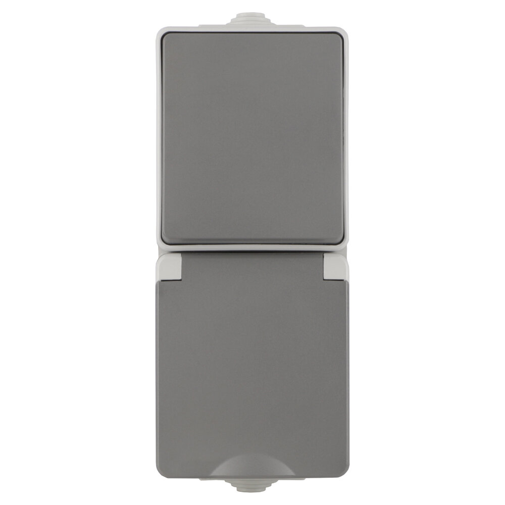 ION INDUSTRIES Combinatie spatwaterdicht - opbouw - wissel - randaarde - verticaal - IP55 - grijs ION INDUSTRIES Combinatie spatwaterdicht - opbouw - wissel - randaarde - verticaal - IP55 - grijs