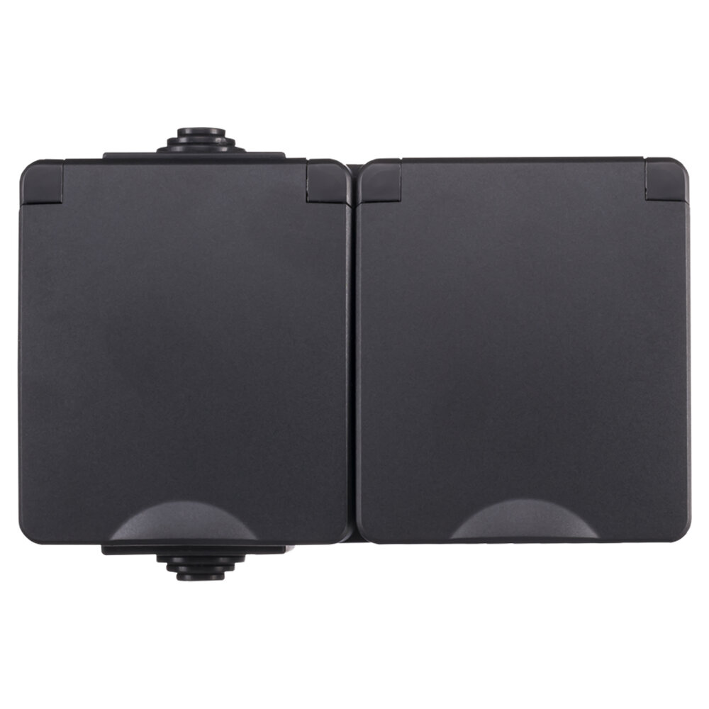 ION INDUSTRIES Buiten Wand Contactdoos 2-voudig - Opbouw RA - IP55 spatwaterdicht | Zwart - Serie 66.946.51 ION INDUSTRIES Buiten Wand Contactdoos 2-voudig - Opbouw RA - IP55 spatwaterdicht | Zwart - Serie 66.946.51