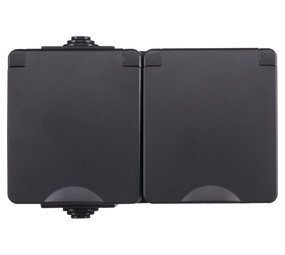 ION INDUSTRIES Buiten Wand Contactdoos 2-voudig - Opbouw RA - IP55 spatwaterdicht | Zwart - Serie 66.946.51