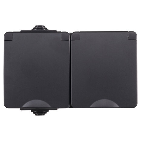 ION INDUSTRIES Buiten Wand Contactdoos 2-voudig - Opbouw RA - IP55 spatwaterdicht | Zwart - Serie 66.946.51 ION INDUSTRIES Buiten Wand Contactdoos 2-voudig - Opbouw RA - IP55 spatwaterdicht | Zwart - Serie 66.946.51