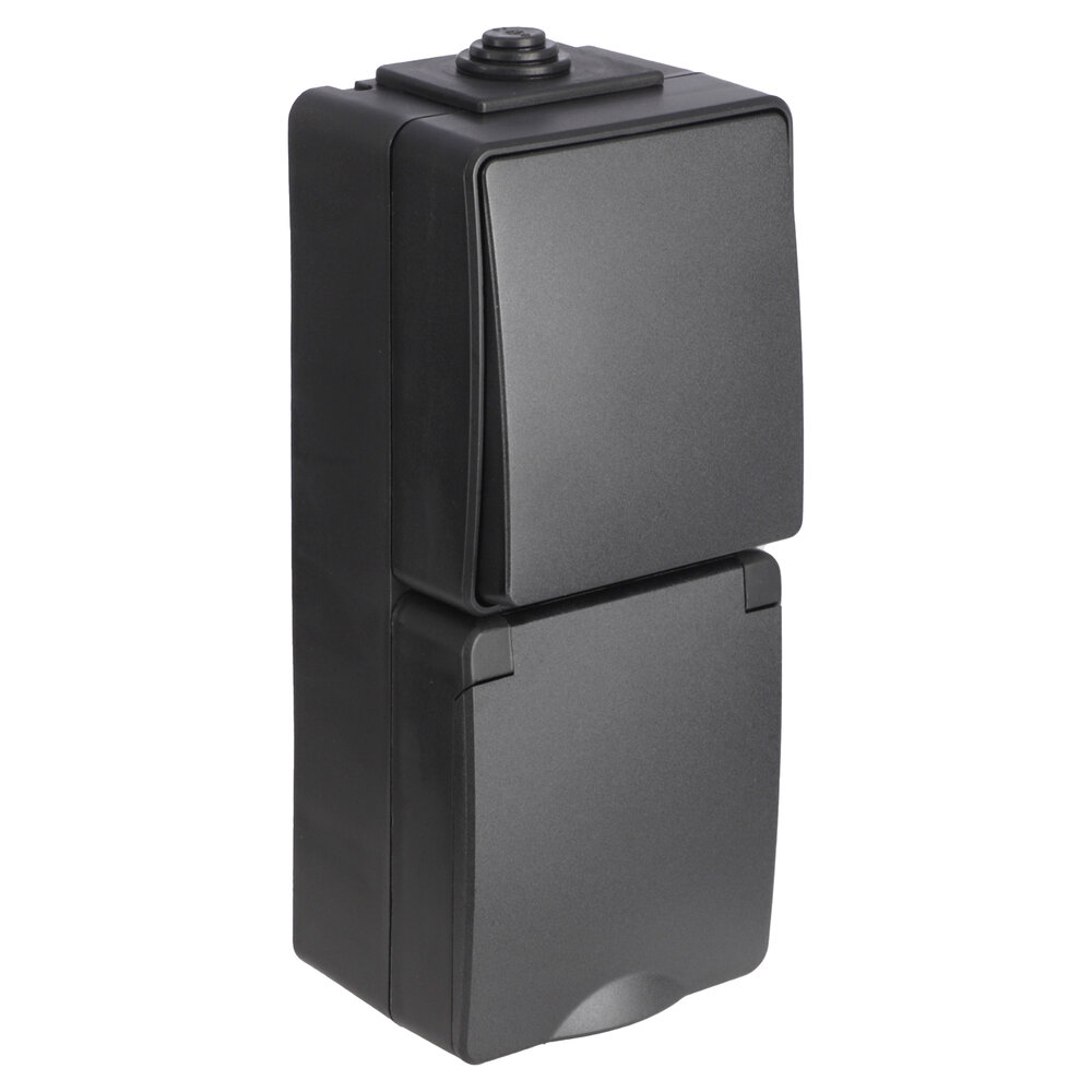 ION INDUSTRIES Combinatie spatwaterdicht - opbouw - wissel - randaarde - verticaal - IP55 - zwart ION INDUSTRIES Combinatie spatwaterdicht - opbouw - wissel - randaarde - verticaal - IP55 - zwart