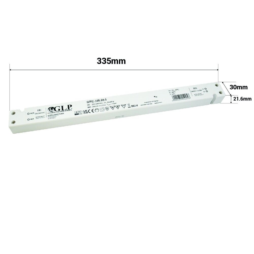 GLP LED Voedingsadapter 24V - 150W - 6,25 Ampère - | 24V - Extra smalle Voeding - IP20