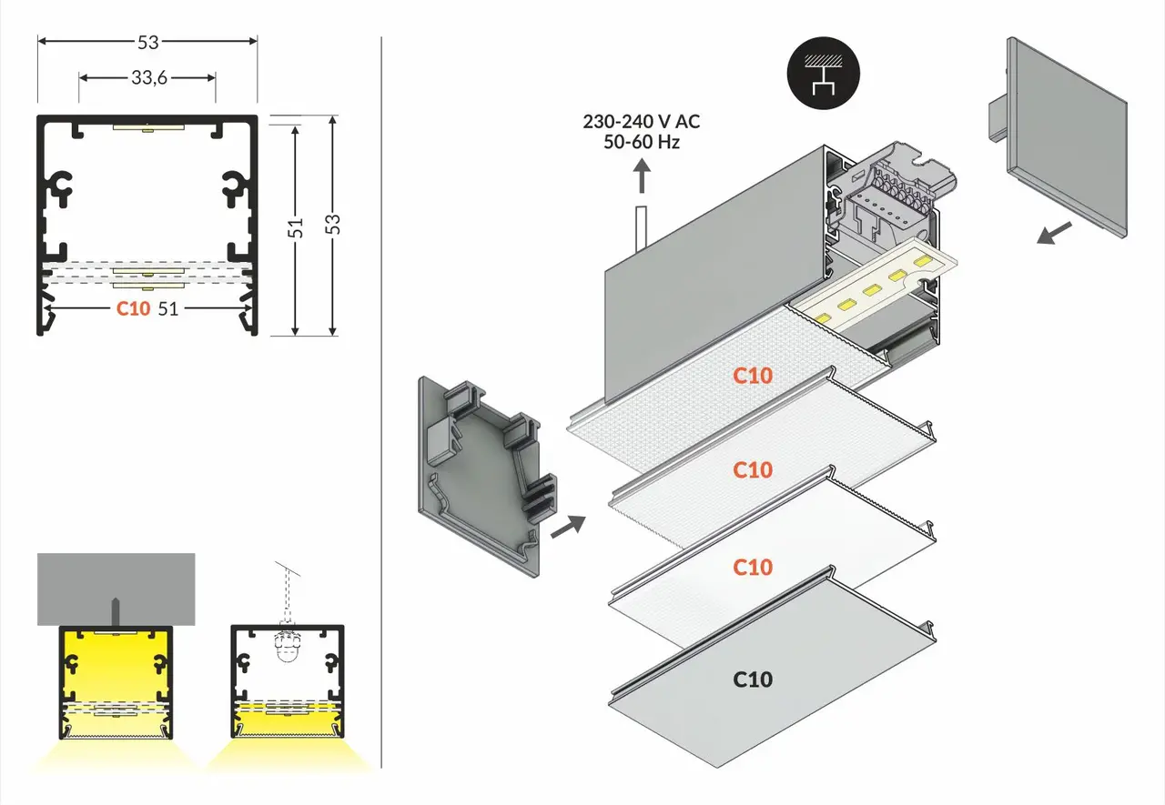 LED line LED Profiel - 2000mm - Zwart - 53mm - Zwart LED line LED Profiel - 2000mm - Zwart - 53mm - Zwart