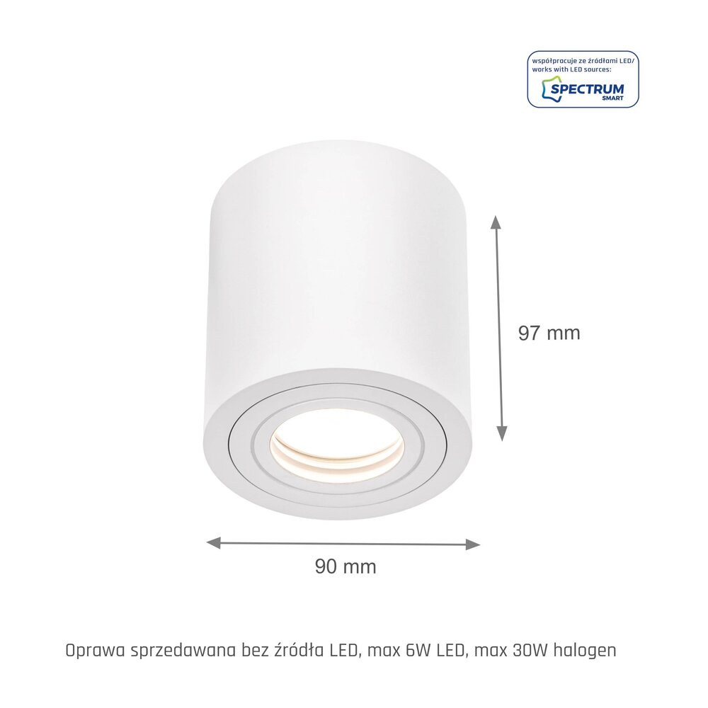 Spectrum LED Plafondspot IP65 - 90MM - GU10 fitting - Tube Rond Wit | 97MM hoog - 230v - excl. lichtbron Spectrum LED Plafondspot IP65 - 90MM - GU10 fitting - Tube Rond Wit | 97MM hoog - 230v - excl. lichtbron