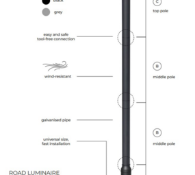 LED line verlichting - Betaalbare Professionele LED Oplossingen Straatlantarenpaal - zwart - 3meter - kop 60mm