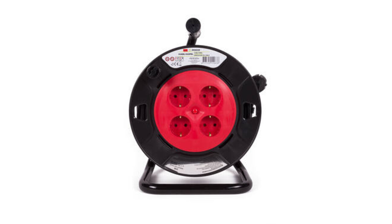 Technik Kabelhaspel 15m - 4-voudig met randaarde - 3x1.5mm2 - zwart Technik Kabelhaspel 15m - 4-voudig met randaarde - 3x1.5mm2 - zwart