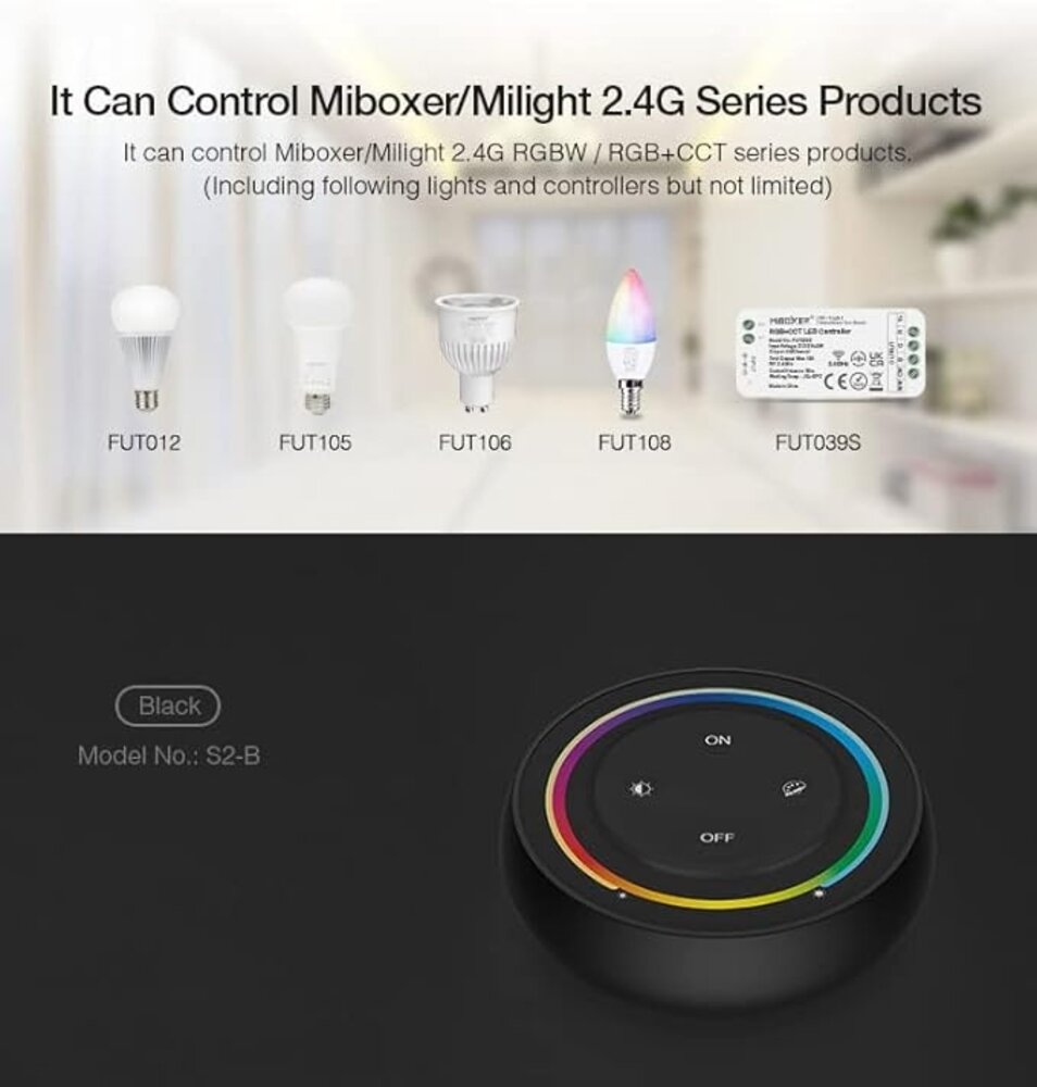 LCB LED Europe MI-LIGHT Wandbediening Rond - WIT - RGB+CCT | Miboxer RF 2.4Ghz - 4 Groepen LCB LED Europe MI-LIGHT Wandbediening Rond - WIT - RGB+CCT | Miboxer RF 2.4Ghz - 4 Groepen