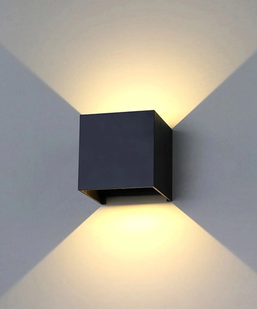 LED Wandlamp IP54 - Cube 100MM - Zwart Aluminium - 6W 500Lm - 2700K 827 Warm Wit | Dimbaar - Up and Downlight verstelbare lichtspreiding LED Wandlamp IP54 - Cube 100MM - Zwart Aluminium - 6W 500Lm - 2700K 827 Warm Wit | Dimbaar - Up and Downlight verstelbare lichtspreiding