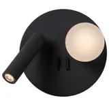 Lucide LED Bedlamp - Wandlamp Rond 16,5 cm - Matiz Matt Zwart Richtspot - 3000K 830 Warm Wit - 3.5W 244Lm  | Met USB-C & B oplaadpunt