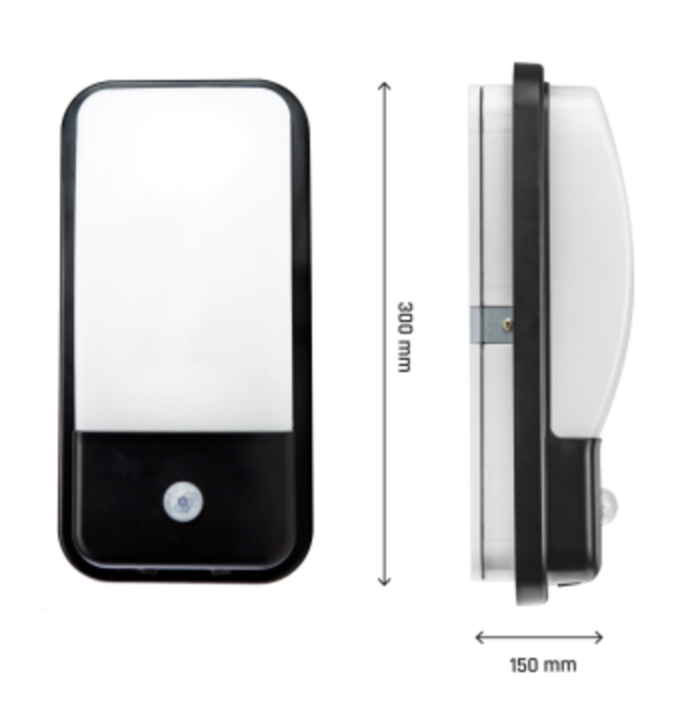 Spectrum LED Wandlamp Bulkhead - Zwart - 300x150x86 mm -  4000K - 20W - 960l/m - IP54 - Bewegingssensor 10sec-3min Spectrum LED Wandlamp Bulkhead - Zwart - 300x150x86 mm -  4000K - 20W - 960l/m - IP54 - Bewegingssensor 10sec-3min