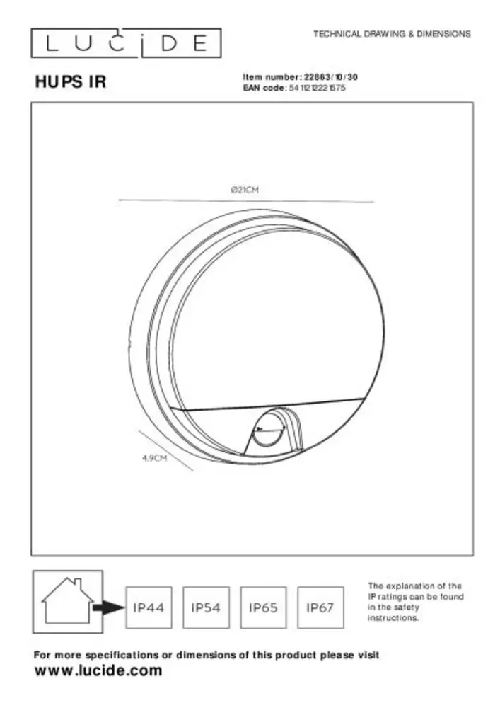Lucide Bulkhead Rond IR - Wandlamp Buiten - LED - 1x10W 3000K - 21cm - IP54 - Zwart - IP54 - Beweging & dag/nacht sensor - IK08 Lucide Bulkhead Rond IR - Wandlamp Buiten - LED - 1x10W 3000K - 21cm - IP54 - Zwart - IP54 - Beweging & dag/nacht sensor - IK08