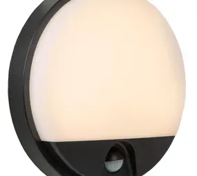 Lucide Bulkhead Rond IR - Wandlamp Buiten - LED - 1x10W 3000K - 21cm - IP54 - Zwart - IP54 - Beweging & dag/nacht sensor - IK08
