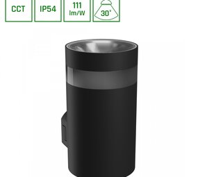 LED Wandlamp TORRE RING - 9W - CCT 3000K/4000K/6000K - IP54 - 111 lm/W - 30° Bundel - Zwart - Opbouwmontage