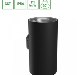 LED Wandlamp TORRE ROUND - 18W - CCT 3000K/4000K/6000K - IP54 - 111 lm/W - 30° Bundel - Zwart - Opbouwmontage