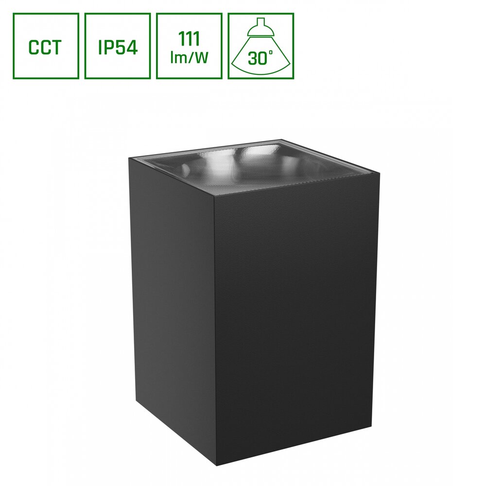 LED Wandlamp TORRE SQUARE - 9W - 99x78x117MM - CCT 3000K/4000K/6000K - IP54 - 111 lm/W - 30° Bundel - Zwart - Opbouwmontage LED Wandlamp TORRE SQUARE - 9W - 99x78x117MM - CCT 3000K/4000K/6000K - IP54 - 111 lm/W - 30° Bundel - Zwart - Opbouwmontage