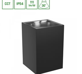 LED Wandlamp TORRE CCT - 18W - 3000K/4000K/6000K - IP54 - 111 lm/W - 30° Stralingshoek - Zwart - Opbouwmontage