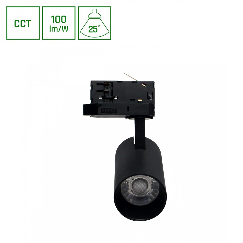 LED Railspot ANDROMEDA PRIME - 8W - CCT 3000K/4000K/6000K - 100 lm/W - 25° Bundel - IP20 - 54x109x160mm - Zwart - 3-Fase LED Railspot ANDROMEDA PRIME - 8W - CCT 3000K/4000K/6000K - 100 lm/W - 25° Bundel - IP20 - 54x109x160mm - Zwart - 3-Fase