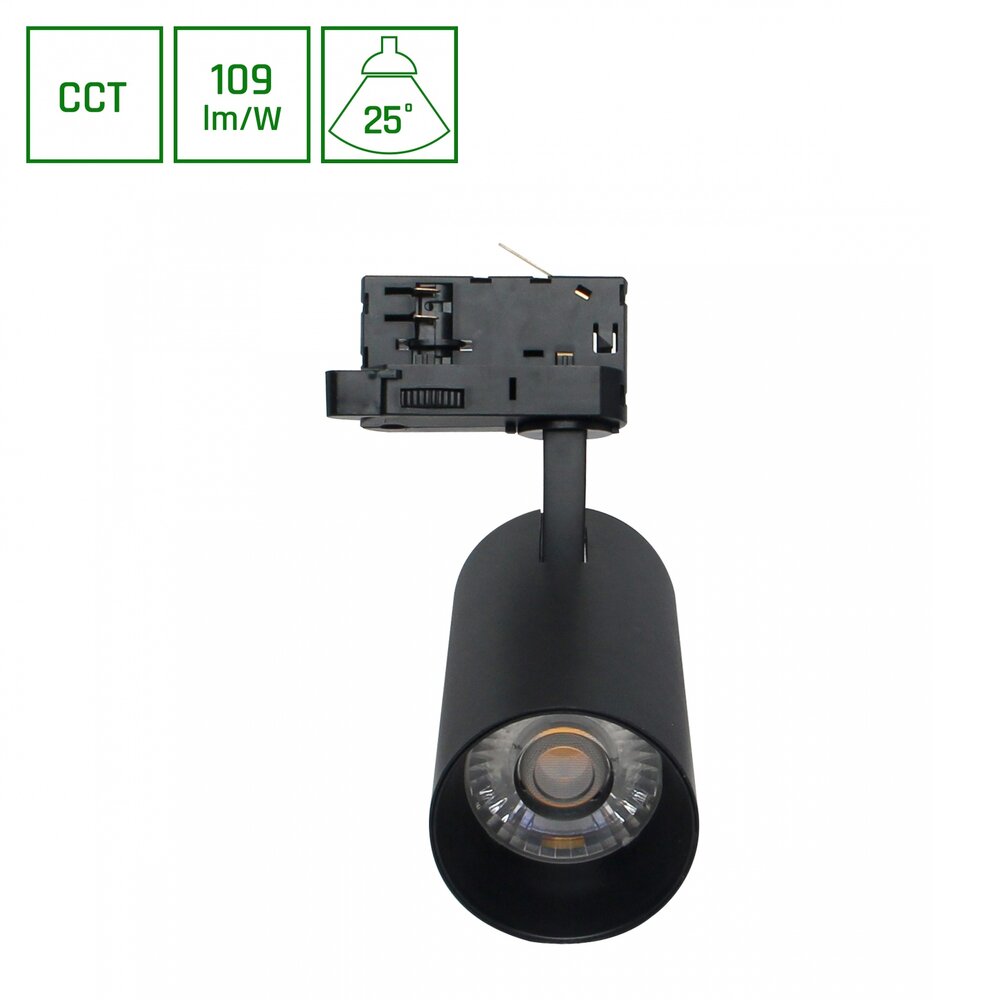 Spectrum voor de installateur LED Railspot ANDROMEDA PRIME - 16W - CCT 3000K/4000K/6000K - 109 lm/W - 25° Bundel - IP20 - 3-Fase - Zwart