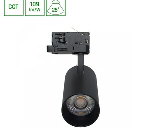 Spectrum voor de installateur LED Railspot ANDROMEDA PRIME - 16W - CCT 3000K/4000K/6000K - 109 lm/W - 25° Bundel - IP20 - 3-Fase - Zwart