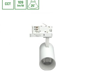 Spectrum voor de installateur LED Railspot ANDROMEDA PRIME - 16W - CCT 3000K/4000K/6000K - 109 lm/W - 25° Bundel - IP20 - 3-Fase - Wit