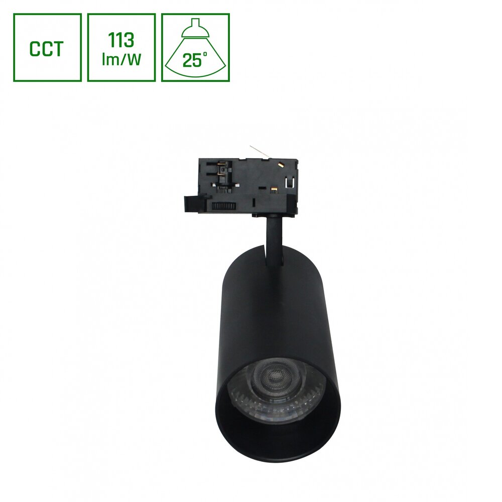 Spectrum voor de installateur LED Railspot ANDROMEDA PRIME - 24W - CCT 3000K/4000K/6000K - 113 lm/W - 25° Bundel - IP20 - Ø76x177x228mm - Zwart - 3-Fase Spectrum voor de installateur LED Railspot ANDROMEDA PRIME - 24W - CCT 3000K/4000K/6000K - 113 lm/W - 25° Bundel - IP20 - Ø76x177x228mm - Zwart - 3-Fase