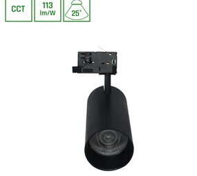 LED Railspot ANDROMEDA PRIME - 24W - CCT 3000K/4000K/6000K - 113 lm/W - 25° Bundel - IP20 - Ø76x177x228mm - Zwart - 3-Fase
