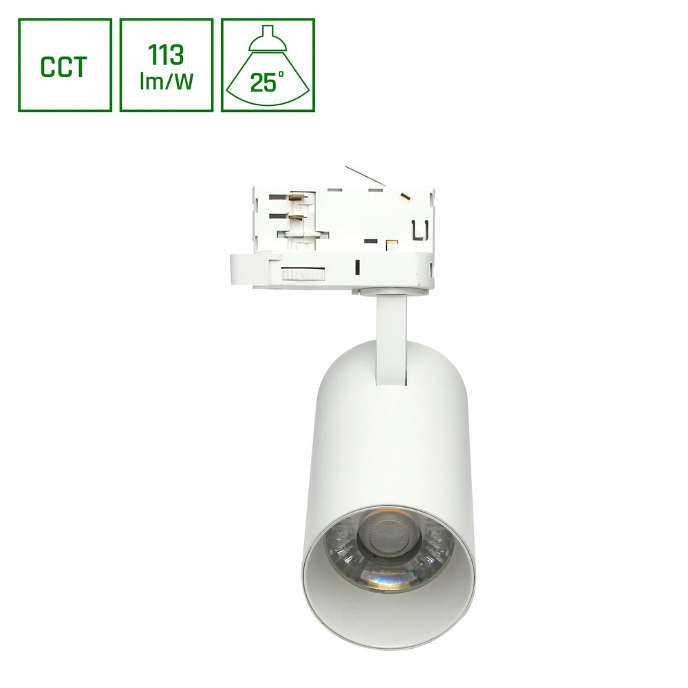 Spectrum voor de installateur LED Railspot ANDROMEDA PRIME - 24W - CCT 3000K/4000K/6000K - 113 lm/W - 25° Bundel - IP20 - Ø76x177x228mm - Wit - 3-Fase Spectrum voor de installateur LED Railspot ANDROMEDA PRIME - 24W - CCT 3000K/4000K/6000K - 113 lm/W - 25° Bundel - IP20 - Ø76x177x228mm - Wit - 3-Fase