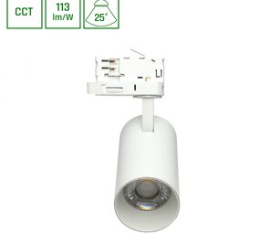 LED Railspot ANDROMEDA PRIME - 24W - CCT 3000K/4000K/6000K - 113 lm/W - 25° Bundel - IP20 - Ø76x177x228mm - Wit - 3-Fase