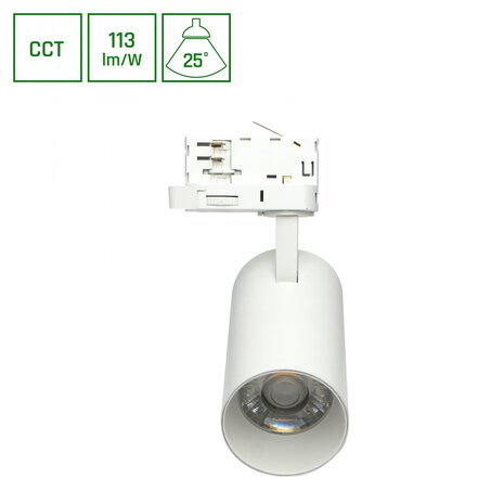 Spectrum voor de installateur LED Railspot ANDROMEDA PRIME - 24W - CCT 3000K/4000K/6000K - 113 lm/W - 25° Bundel - IP20 - Ø76x177x228mm - Wit - 3-Fase Spectrum voor de installateur LED Railspot ANDROMEDA PRIME - 24W - CCT 3000K/4000K/6000K - 113 lm/W - 25° Bundel - IP20 - Ø76x177x228mm - Wit - 3-Fase