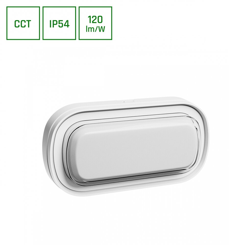 Spectrum voor de installateur LED Wandlamp PASTILO OVAAL - 10W - CCT 3000K/4000K/6000K - 120 lm/W - IP54 - IK10 - 120° Bundel - Wit - Opbouwmontage