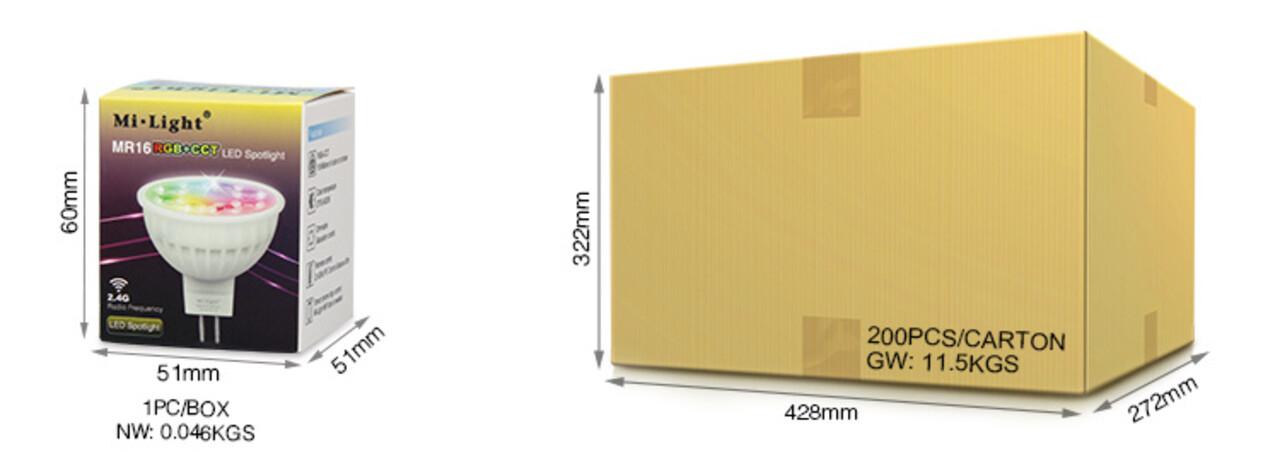 LED Spot MR16 - 4W - RGB+CCT | MIBOXER - RF 2.4 GHz - Dimbaar