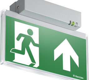 VanLien Noodverlichting: Vluchtwegsignalering  voor de installateur Noodverlichtingsarmatuur Evago Decentraal 2 watt, alu continu opbouw serie Evago + pictogram vluchtroute rechtdoor PP 220/51