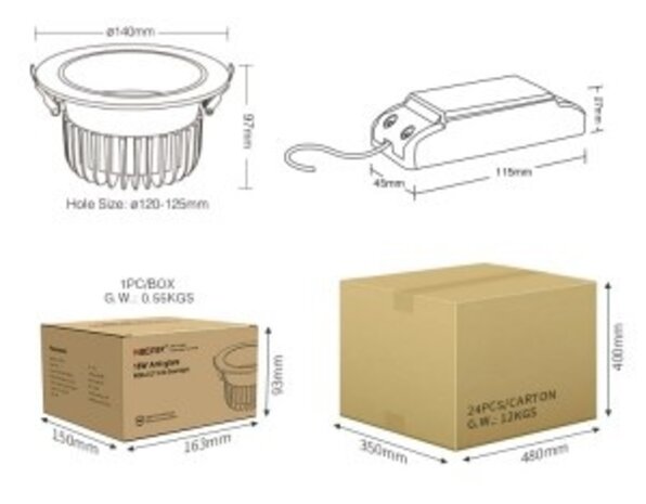 milight LED Downlight - Anti-glans - 18W - RGB+CCT - 1200lm - ø120-125mm | MIBOXER