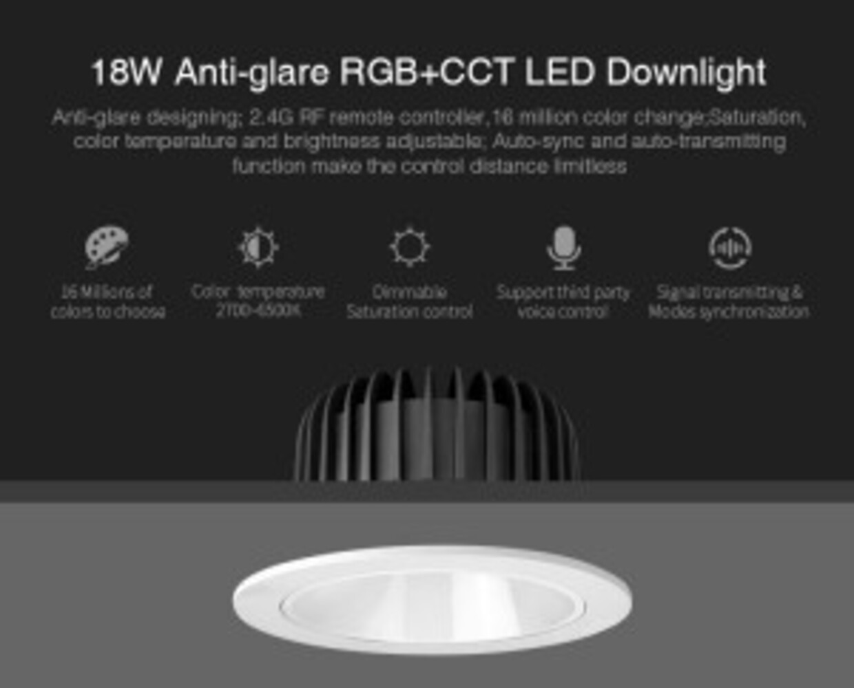 milight LED Downlight - Anti-glans - 18W - RGB+CCT - 1200lm - ø120-125mm | MIBOXER