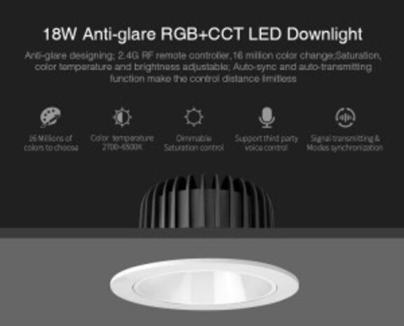 LED Downlight - Anti-glans - 18W - RGB+CCT - 1200lm - ø120-125mm | MIBOXER