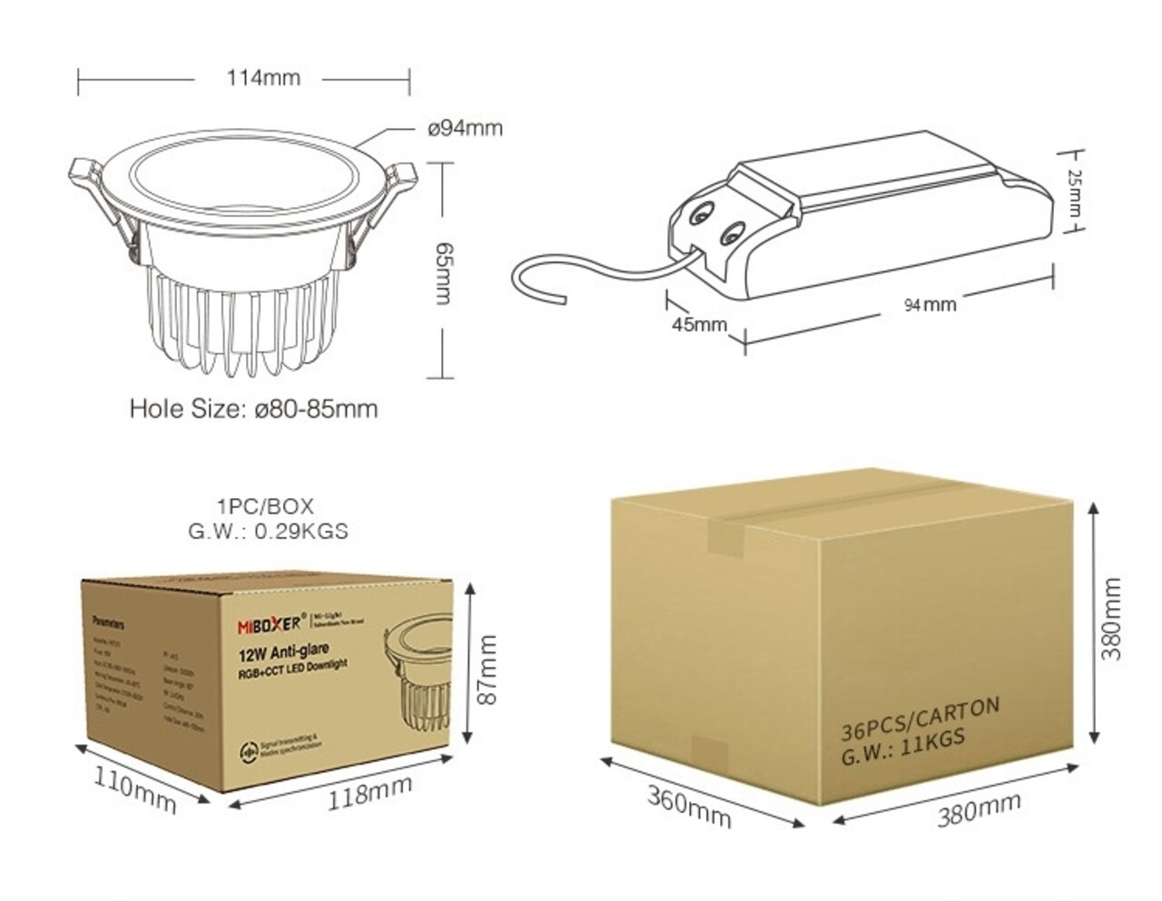 LED Downlight - Anti-glans - 6W - RGB+CCT - 550lm - ø80-85mm | MIBOXER