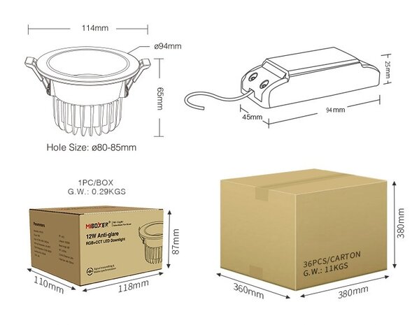 LED Downlight - Anti-glans - 6W - RGB+CCT - 550lm - ø80-85mm | MIBOXER