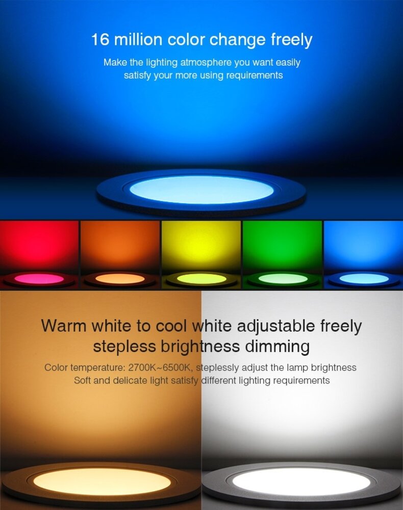 milight LED Downlight - Anti-glans - 6W - RGB+CCT - 550lm - ø80-85mm | MIBOXER