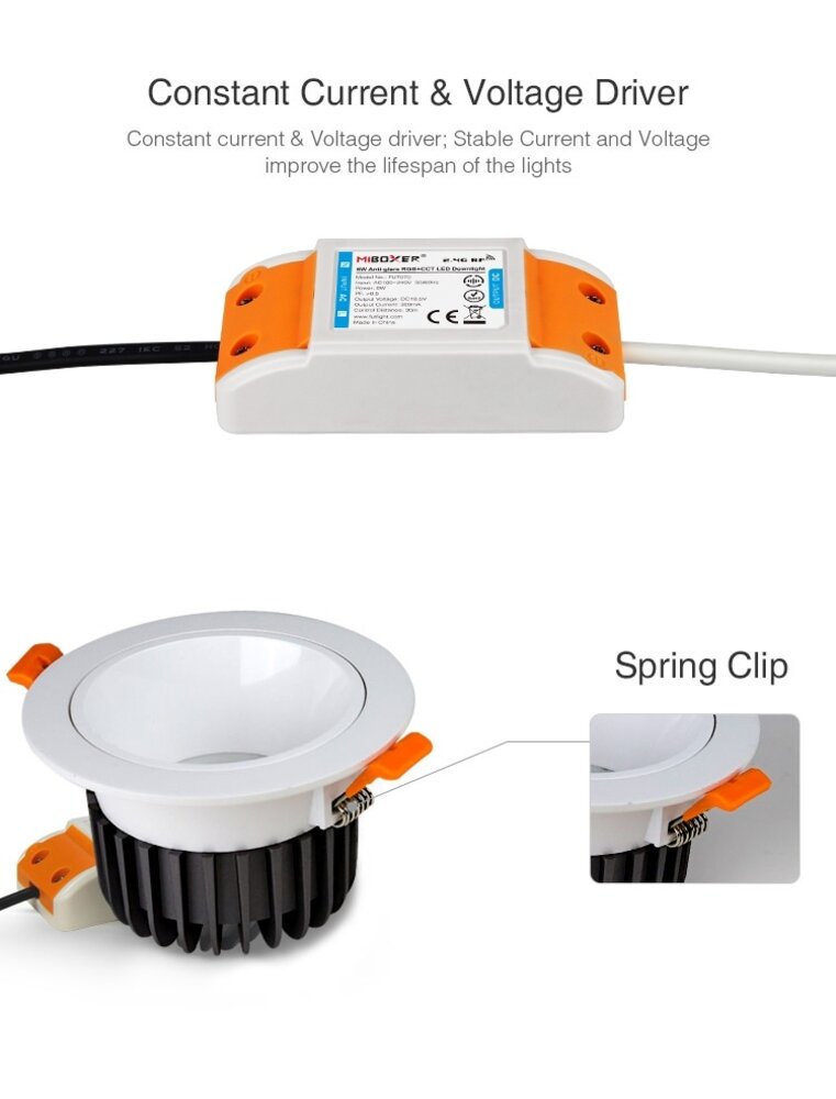 LED Downlight - Anti-glans - 6W - RGB+CCT - 550lm - ø80-85mm | MIBOXER