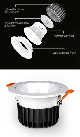 milight LED Downlight - Anti-glans - 12W - RGB+CCT - 1000lm - ø95-100mm | MIBOXER