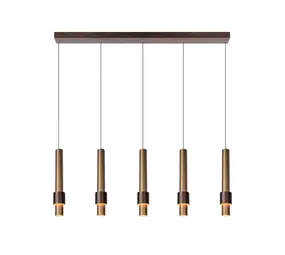 Lucide Dimbare LED Staaf Hanglamp 28CM - Brons MARGARY - 21W - 2700K 927 warm wit | 5-Lichts - TRIAC DIM  Koffie