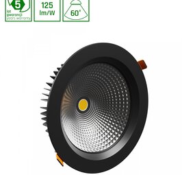 Spectrum voor de installateur LED Downlight IP54 - VIRGA 2 Zwart - 230MM - 27W 3375Lm - 4000K 940 Koel Wit  | 60° Graden Spreidingshoek - 210MM Zaagmaat