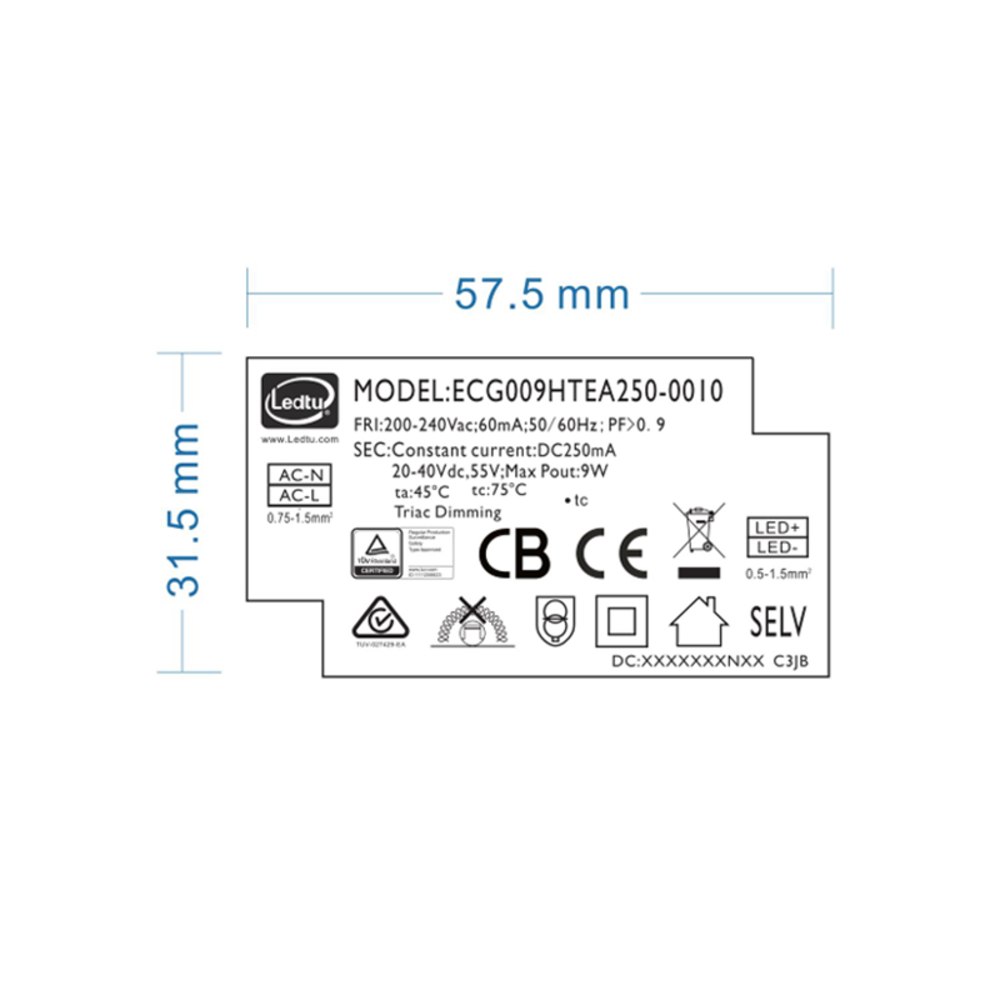 LCB LED Europe  Led Driver | DIMBAAR | 250mA | Downlight schikt voor 10W CCT variant