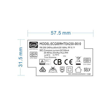 LCB LED Led Driver | DIMBAAR | 250mA | Downlight schikt voor 10W CCT variant LCB LED Led Driver | DIMBAAR | 250mA | Downlight schikt voor 10W CCT variant
