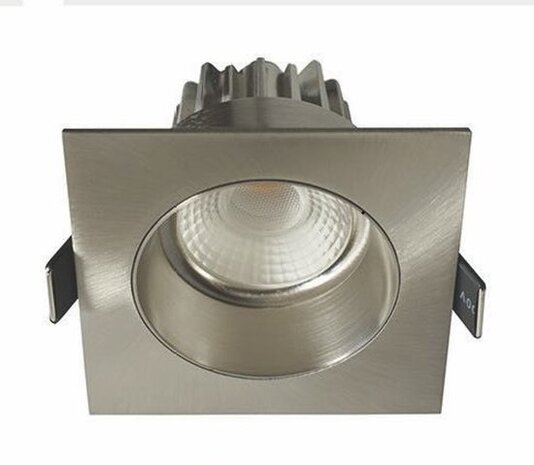 LCB LED LED Inbouwspot IP44 - Vierkant VENICE 80MM - Geborsteld RVS 1-Lichts - 8W 810Lm - 2700K 827 Warm Wit | Kantelbaar - Stralingshoek 36° - Zaagmaat 68MM